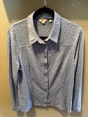 Boden Blue Black Polka Dot Cotton Button Front Shirt Women’s 14R/XL